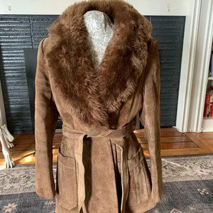 Vintage suede and faux shearling coat